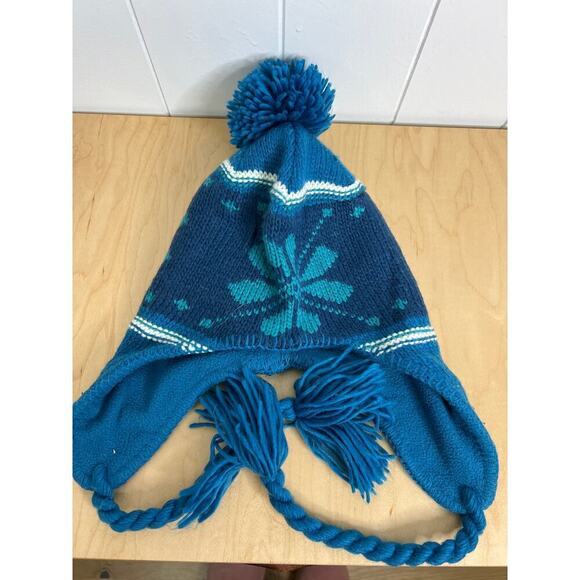 Cute Blue Winter Hat with PomPom and Ties - Picture 4 of 6